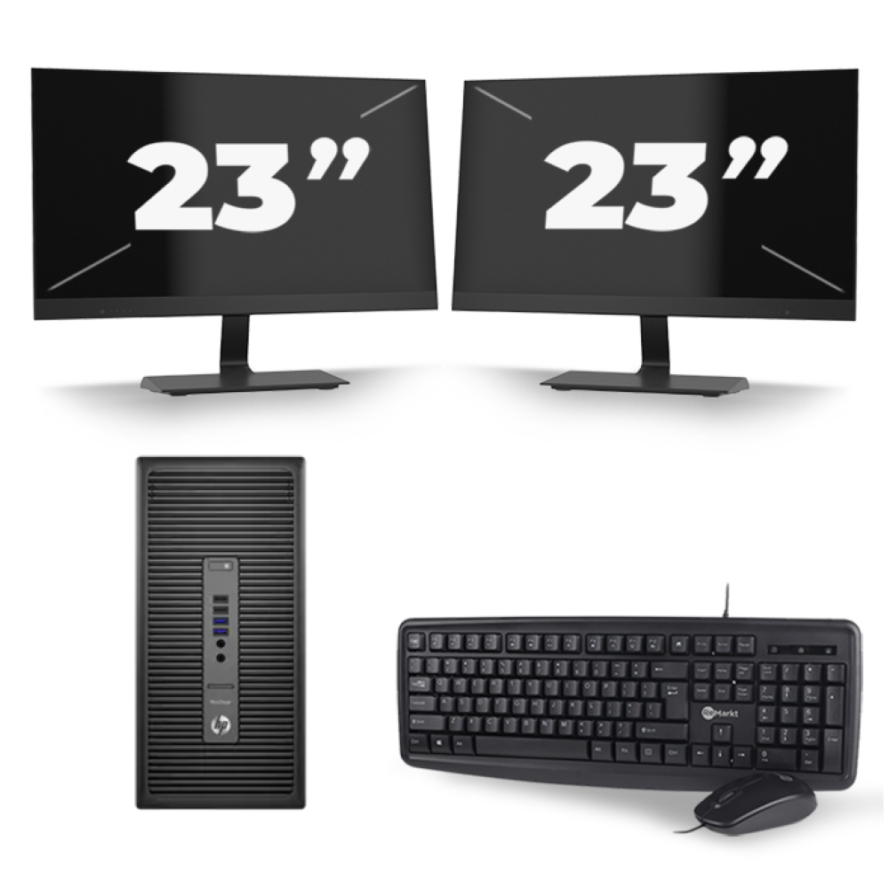 HP ProDesk 600 G2 Micro Tower - Intel Core i3-6e Generatie - 8GB RAM - 256GB SSD - Windows 11 + 2x 23 inch Monitor