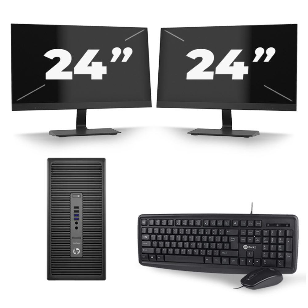 HP ProDesk 600 G2 Micro Tower - Intel Core i3-6e Generatie - 8GB RAM - 256GB SSD - Windows 11 + 2x 24 inch Monitor