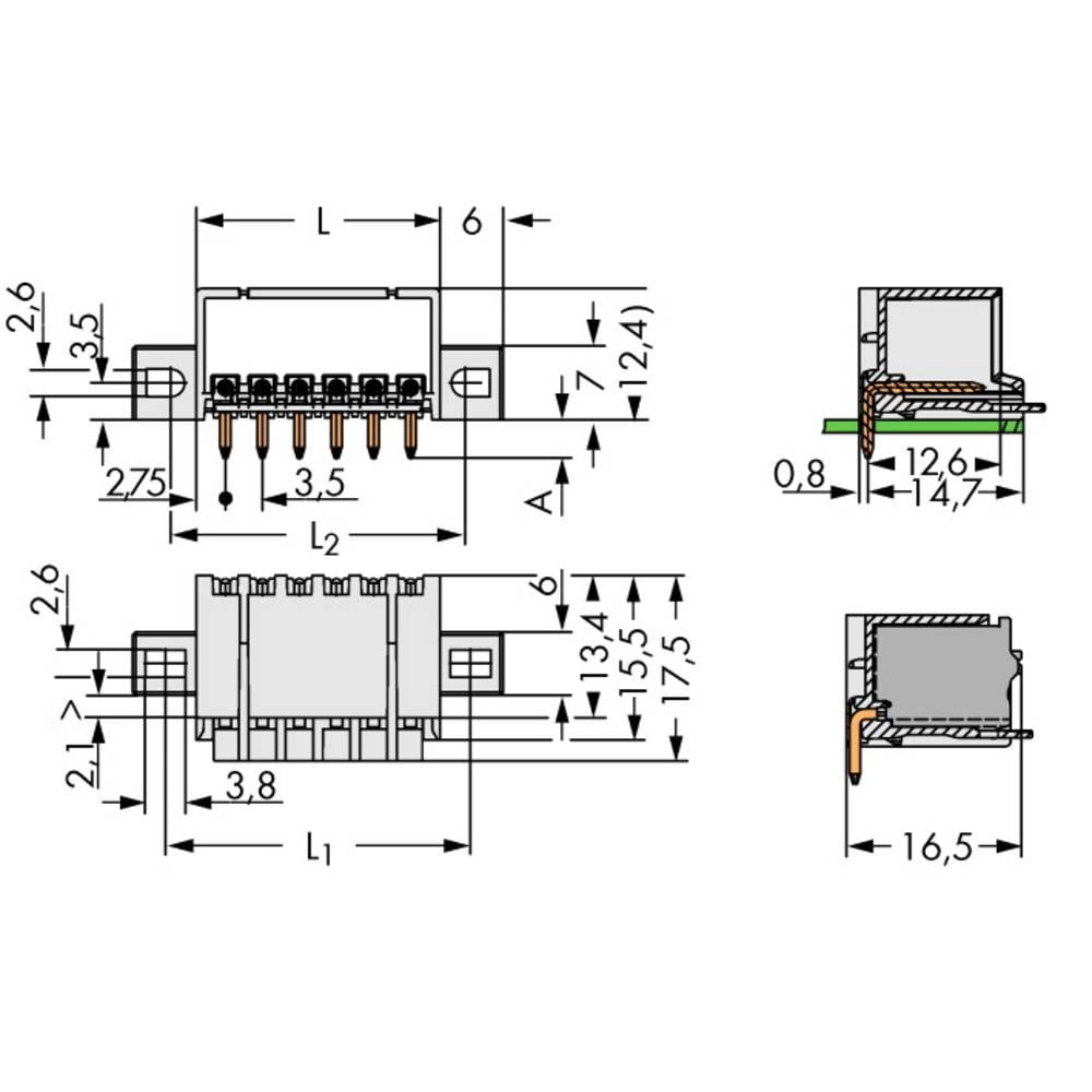 WAGO 2091-1428/005-000 Male behuizing (board) 2091 Totaal aantal polen 8 Rastermaat: 3.50 mm 100 stuk(s)