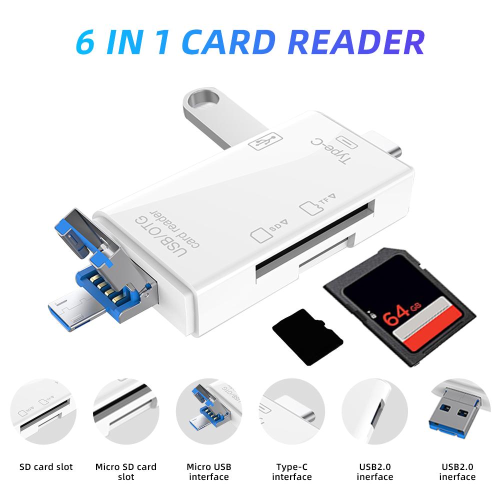 YJMP OTG SD TF-kaartlezer Hoge snelheid transmissie Type-C USB 2.0 Micro USB-geheugenkaartadapter plug and play Voor laptop Ondersteuning 512 GB wit