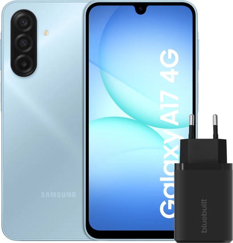 Samsung Galaxy A17 128GB Blauw 4G + BlueBuilt Oplader met Usb C Poort 30W Zwart
