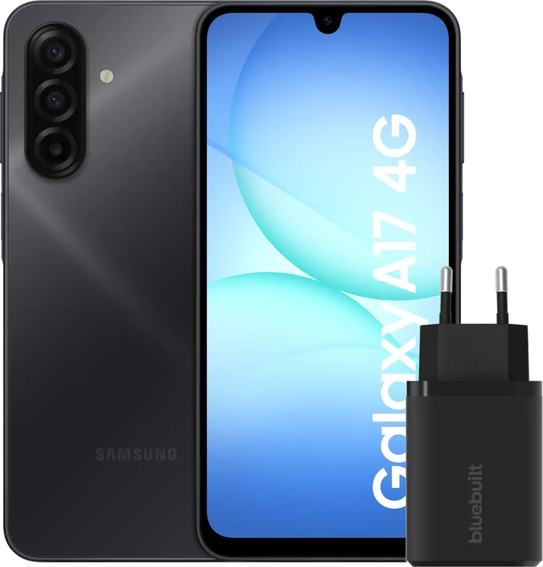 Samsung Galaxy A17 128GB Zwart 4G + BlueBuilt Oplader met Usb C Poort 30W Zwart