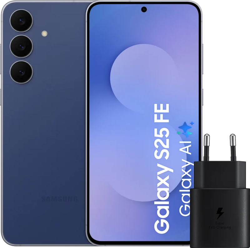 Samsung Galaxy S25 FE 128GB Donkerblauw 5G +  Oplader 25 Watt Zwart