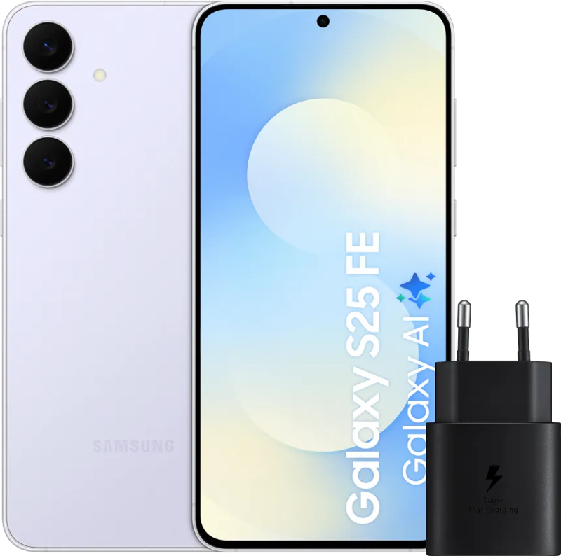 Samsung Galaxy S25 FE 128GB Lichtblauw 5G +  Oplader 25 Watt Zwart