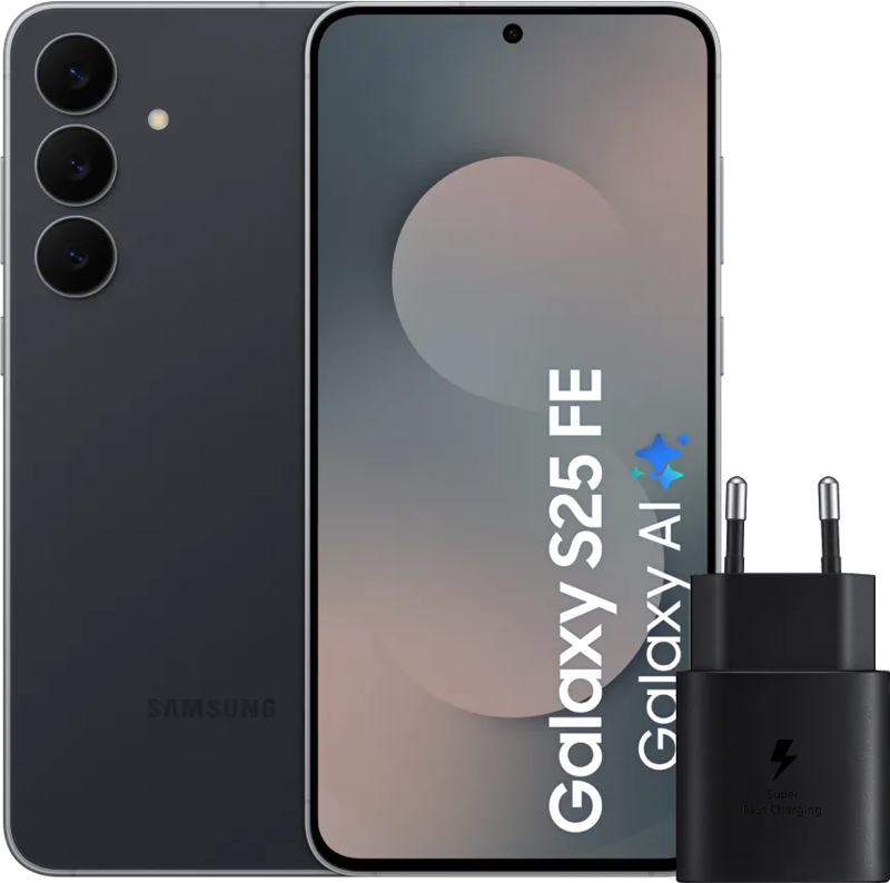 Samsung Galaxy S25 FE 128GB Zwart 5G +  Oplader 25 Watt Zwart