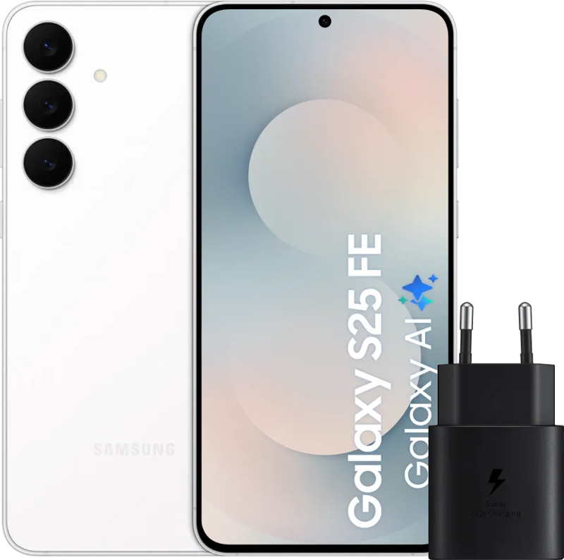 Samsung Galaxy S25 FE 128GB Wit 5G +  Oplader 25 Watt Zwart