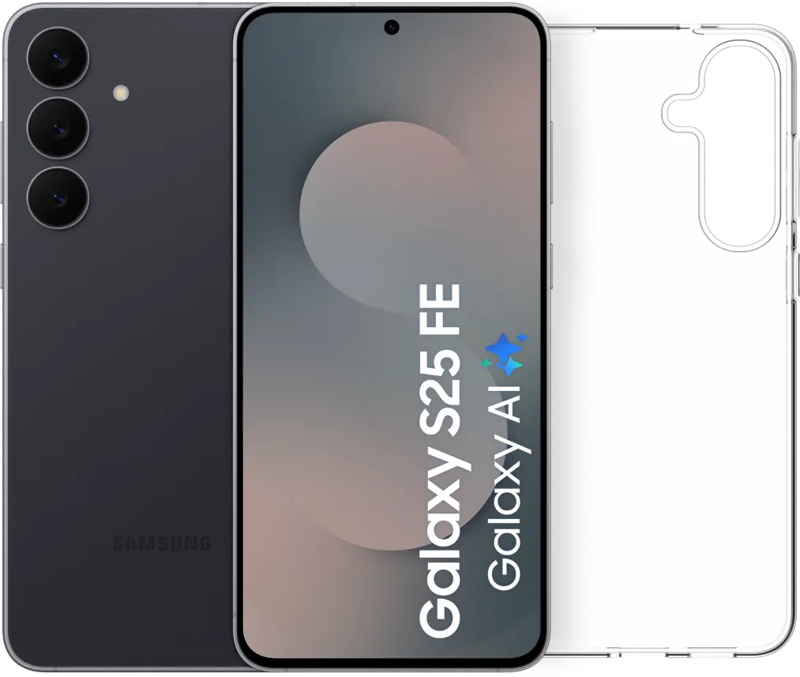 Samsung Galaxy S25 FE 128GB Zwart 5G + BlueBuilt Back Cover Transparant