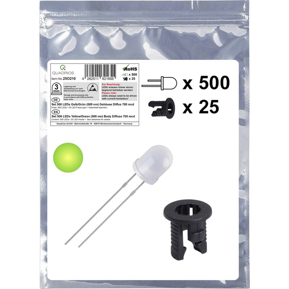 Quadrios 25O210 LED-assortiment Geel-groen Rond 3 mm 700 mcd 20 mA 2.0 V