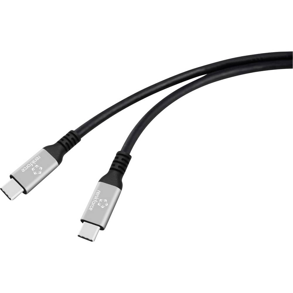 Renkforce USB-C-kabel USB 4.0 USB-C stekker 0.50 m Zwart Aluminium-stekker, Silicone, Zeer flexibel, 8K UHD RF-6820206