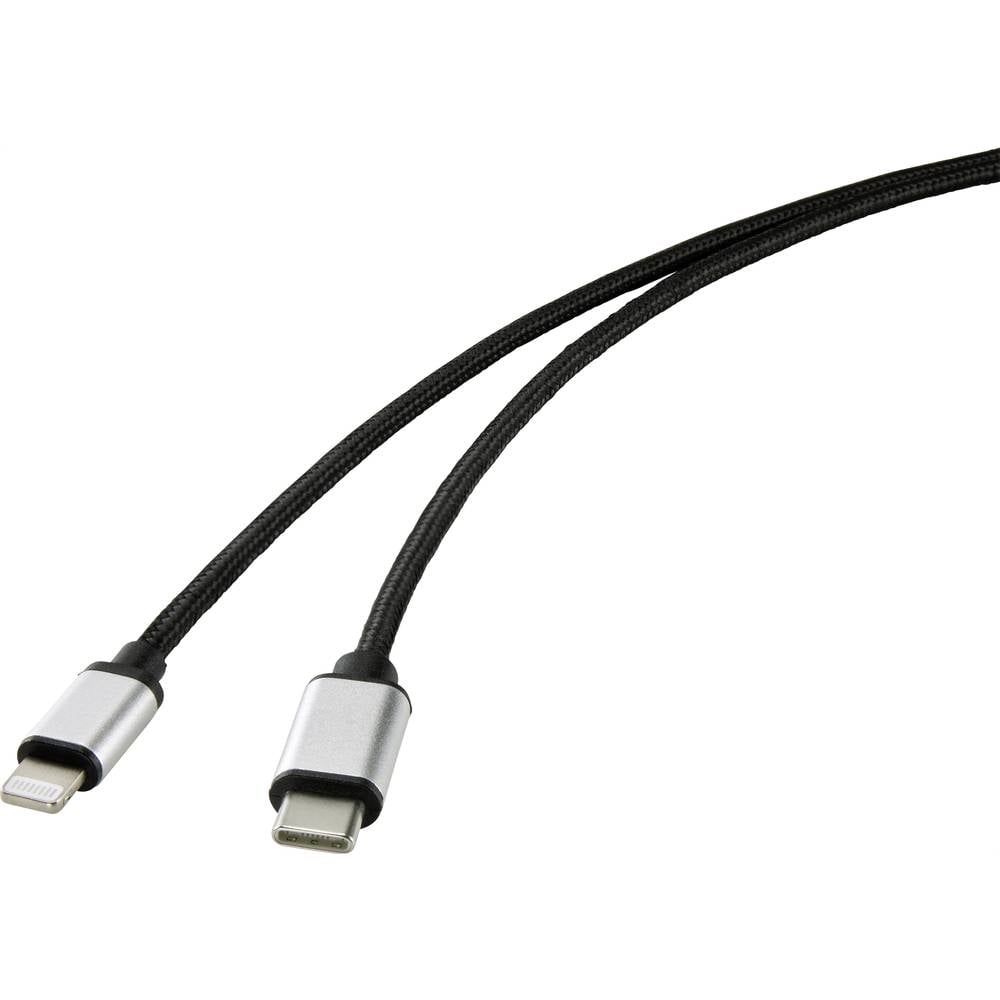 Renkforce USB-kabel USB 2.0 USB-C stekker, Apple Lightning stekker 1.00 m Zwart RF-4353446