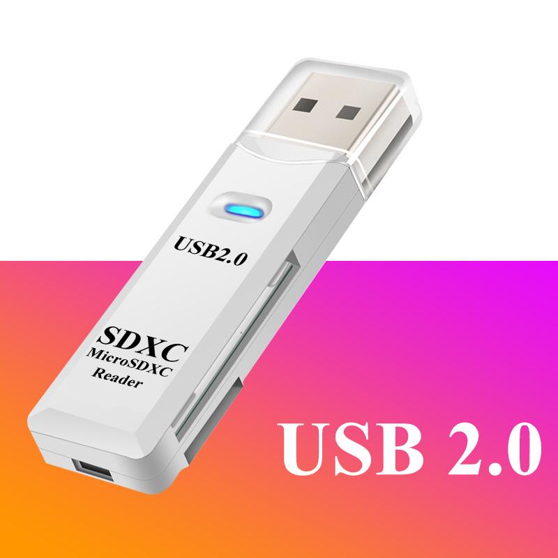 FONKEN 2.0 kaartlezer 2 IN 1 kaartlezer voor pc Micro SD TF-kaart geheugenlezer Multi-kaart schrijver adapter Flash Drive Laptopaccessoires wit