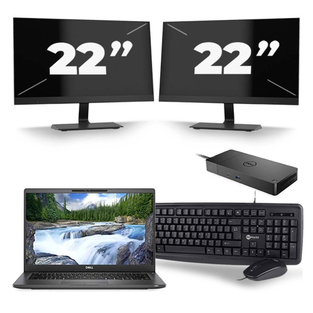 Dell Latitude 7400 - Intel Core i5-8e Generatie - 14 inch - 16GB RAM - 256GB SSD - Windows 11 + 2x 22 inch Monitor