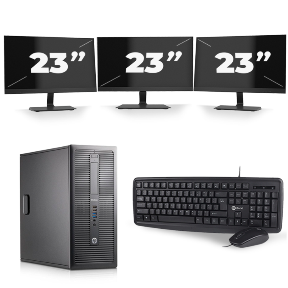 HP EliteDesk 800 G1 Tower - Intel Core i7-4e Generatie - 16GB RAM - 256GB SSD - Windows 10 + 3x 23 inch Monitor