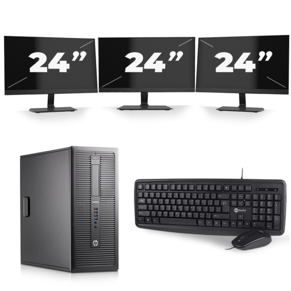 HP EliteDesk 800 G1 Tower - Intel Core i5-4e Generatie - 8GB RAM - 256GB SSD - Windows 10 + 3x 24 inch Monitor