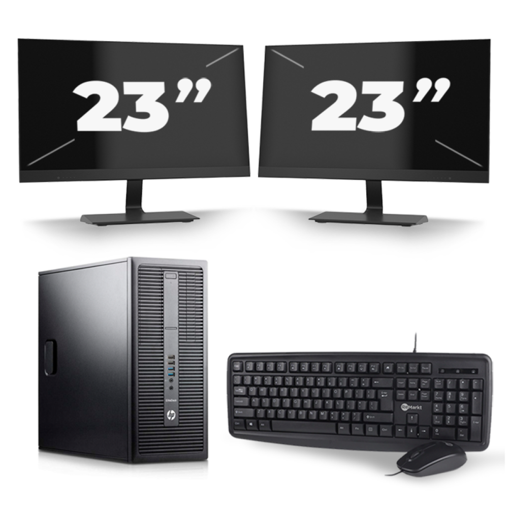 HP EliteDesk 800 G2 Tower - Intel Core i7-6e Generatie - 16GB RAM - 256GB SSD - Windows 11 + 2x 23 inch Monitor