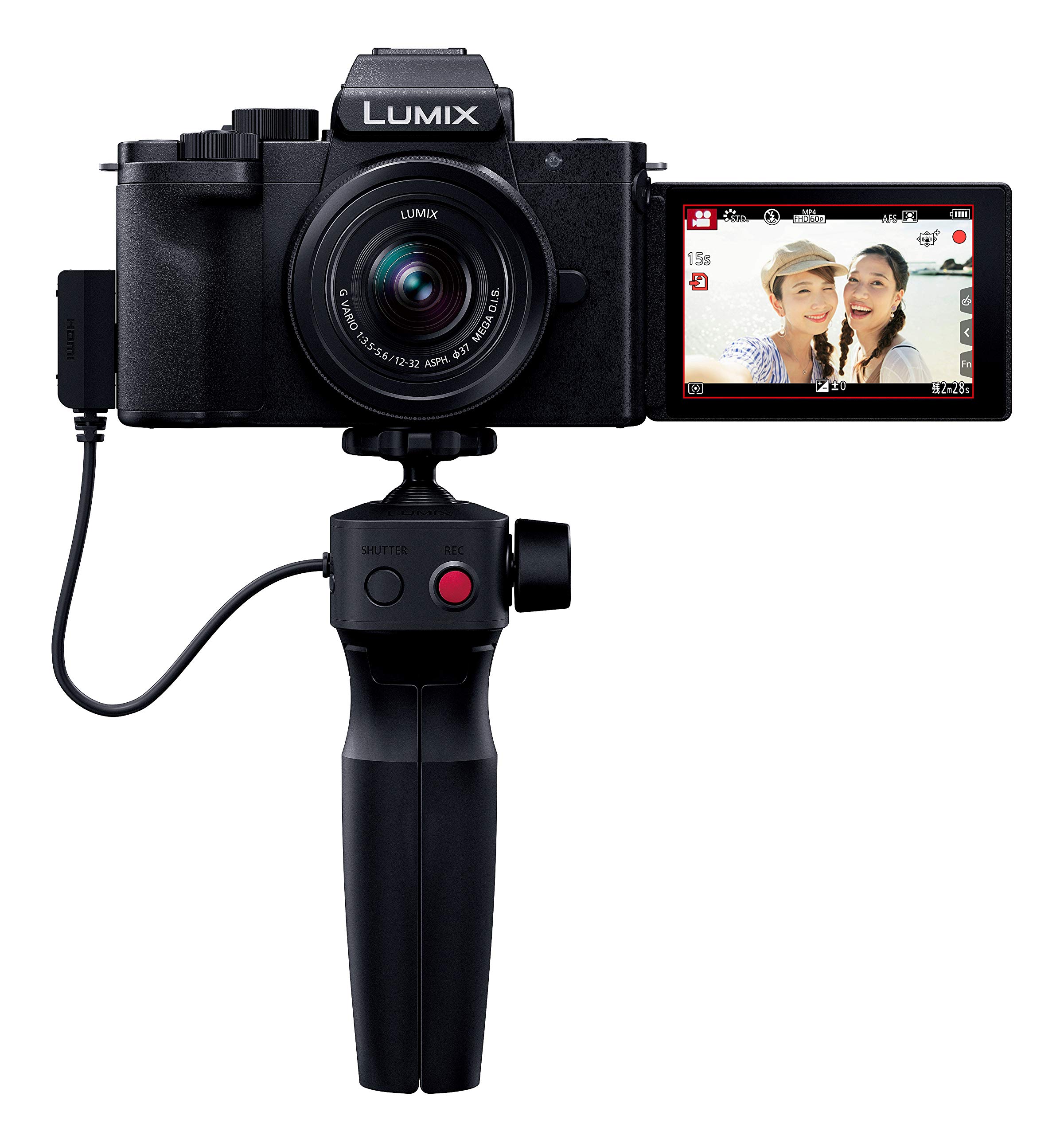 Panasonic Vlog Spiegelloze Camera met Enkele Lens Lumix G100V Standaard Zoomlens Kit Statief Grip Inbegrepen Zwart DC-G100V-K zwart