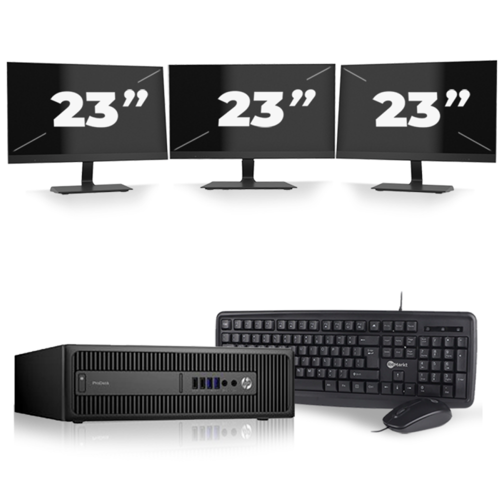 HP ProDesk 600 G2 SFF - Intel Core i5-6e Generatie - 8GB RAM - 256GB SSD - Windows 11 + 3x 23 inch Monitor