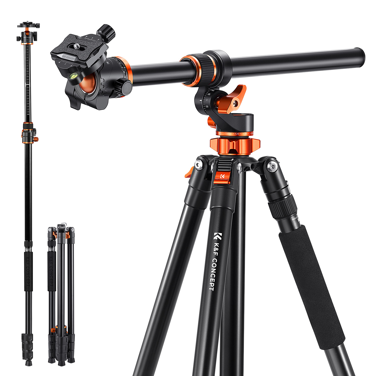 K&F Concept K&F T254A7 statief 230mm aluminium met kantelbare arm
