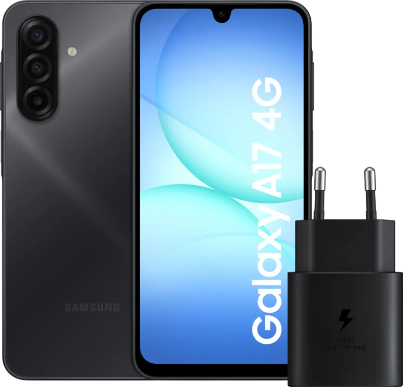 Samsung Galaxy A17 128GB Zwart 4G +  Oplader 25 Watt Zwart