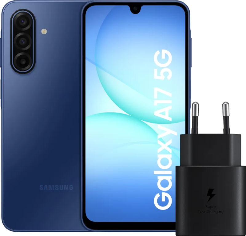 Samsung Galaxy A17 128GB Blauw 5G +  Oplader 25 Watt Zwart