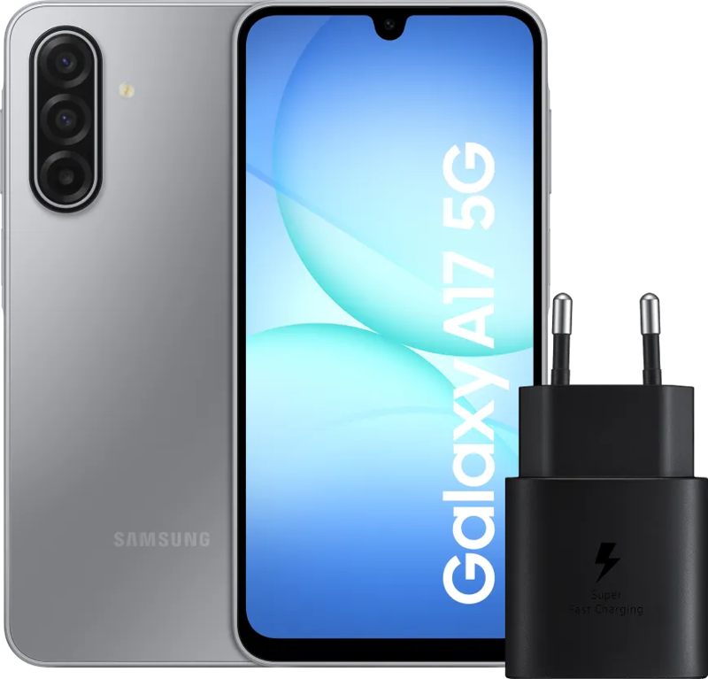 Samsung amsung Galaxy A17 128GB Grijs 5G +  Oplader 25 Watt Zwart