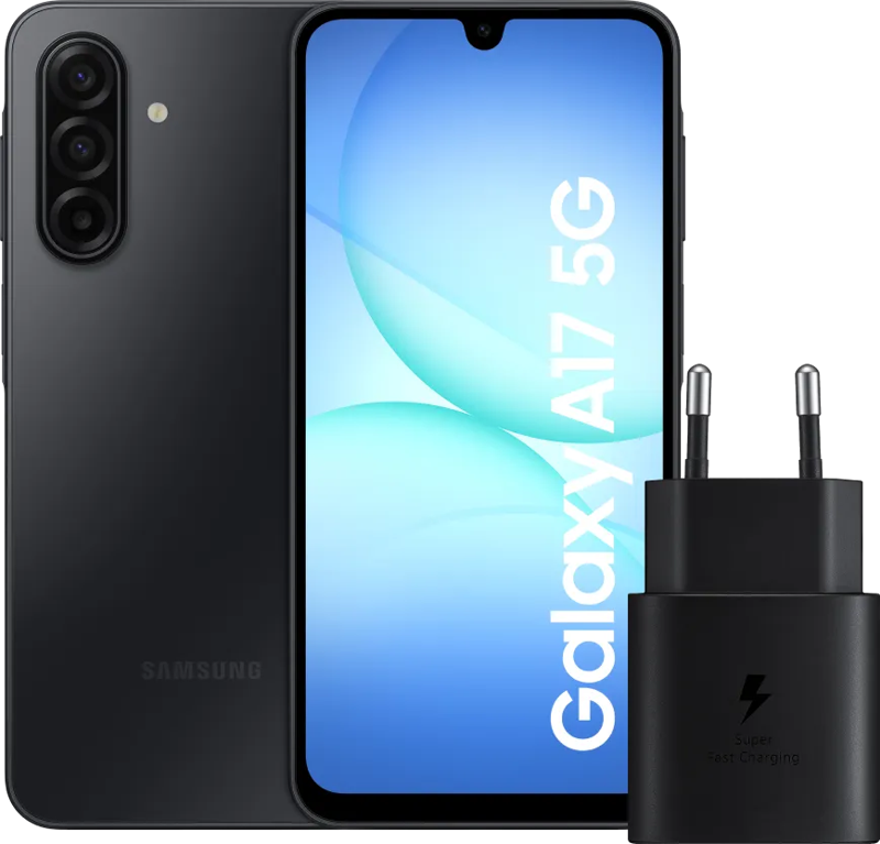 Samsung Galaxy A17 128GB Zwart 5G +  Oplader 25 Watt Zwart