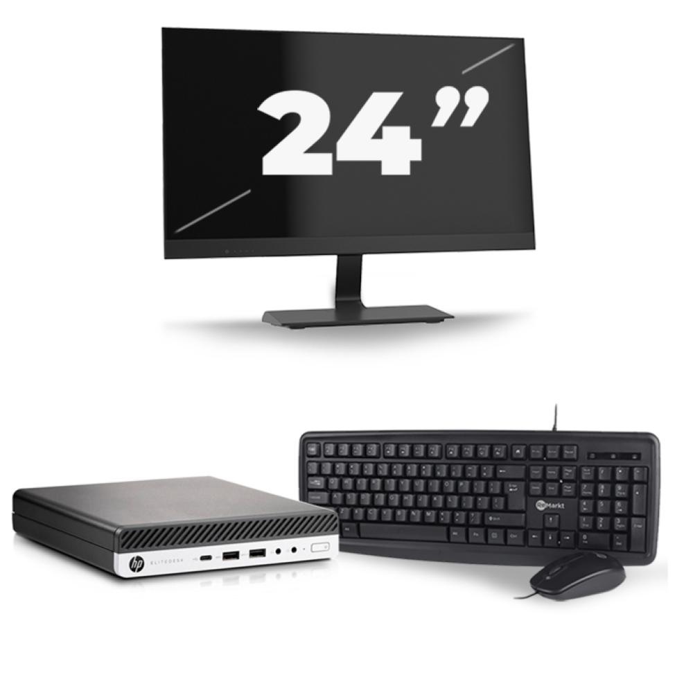 HP EliteDesk 800 G4 USFF - Intel Core i5-8e Generatie - 16GB RAM - 256GB SSD - Windows 11 + 1x 24 inch Monitor