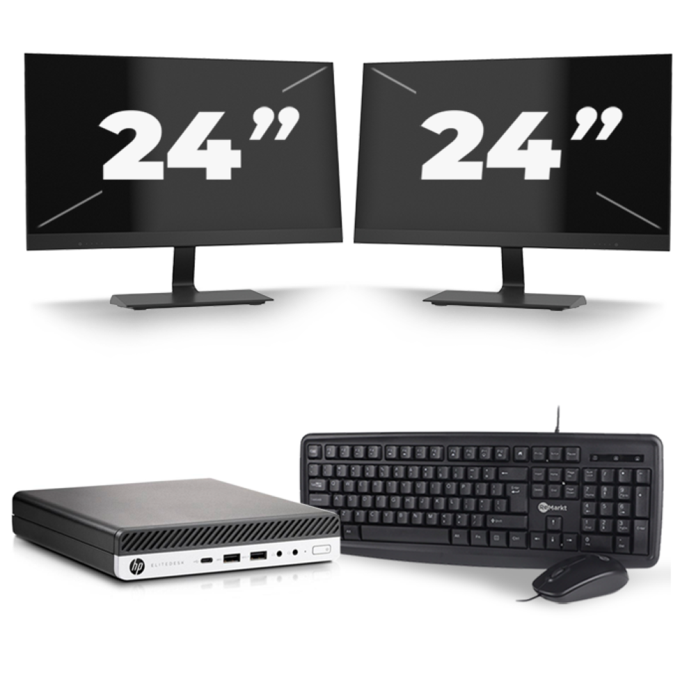 HP EliteDesk 800 G4 USFF - Intel Core i5-8e Generatie - 16GB RAM - 256GB SSD - Windows 11 + 2x 24 inch Monitor