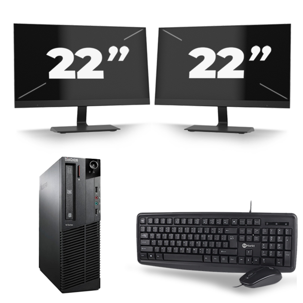 Lenovo ThinkCentre M92P SFF - Intel Core i7-3e Generatie - 16GB RAM - 256GB SSD - Windows 10 + 2x 22 inch Monitor