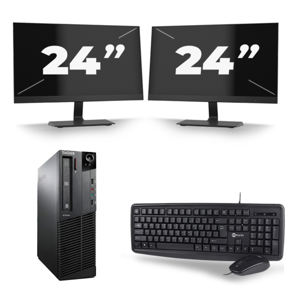 Lenovo ThinkCentre M92P SFF - Intel Core i3-3e Generatie - 8GB RAM - 256GB SSD - Windows 10 + 2x 24 inch Monitor