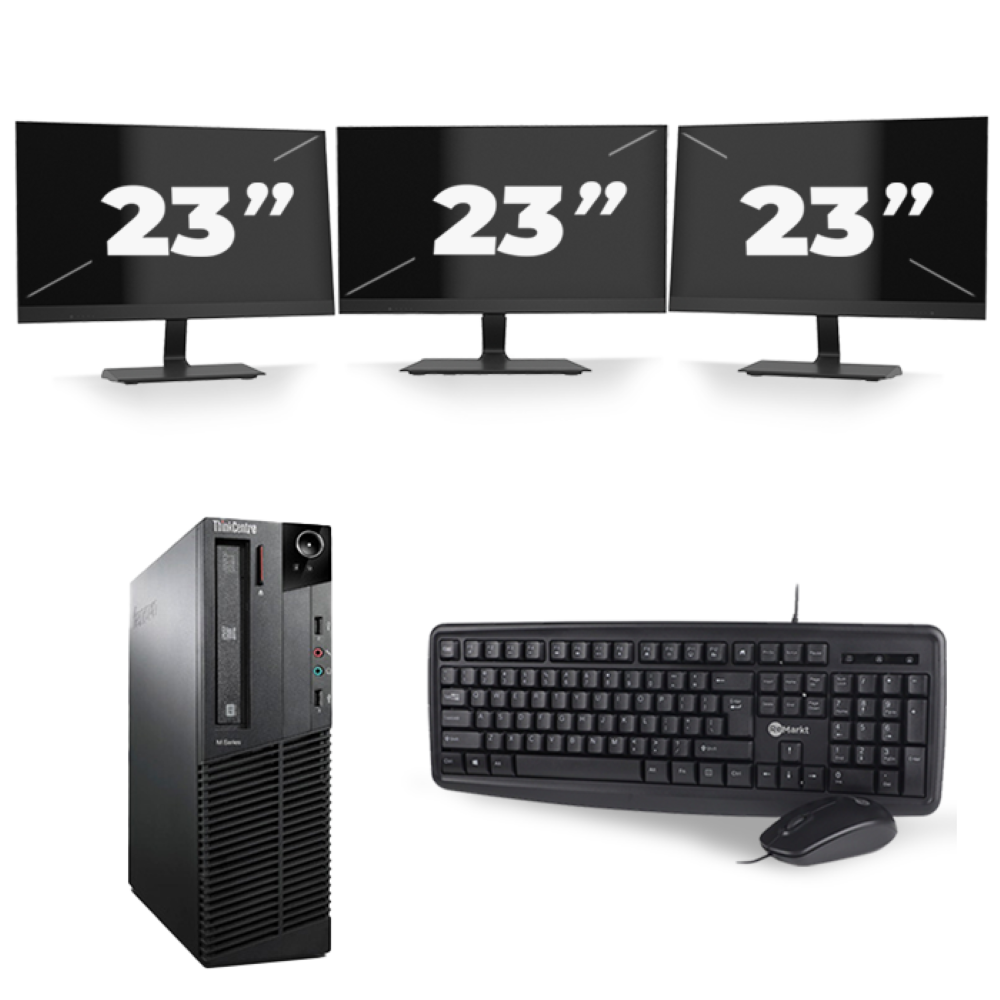 Lenovo ThinkCentre M92P SFF - Intel Core i5-3e Generatie - 8GB RAM - 256GB SSD - Windows 10 + 3x 23 inch Monitor