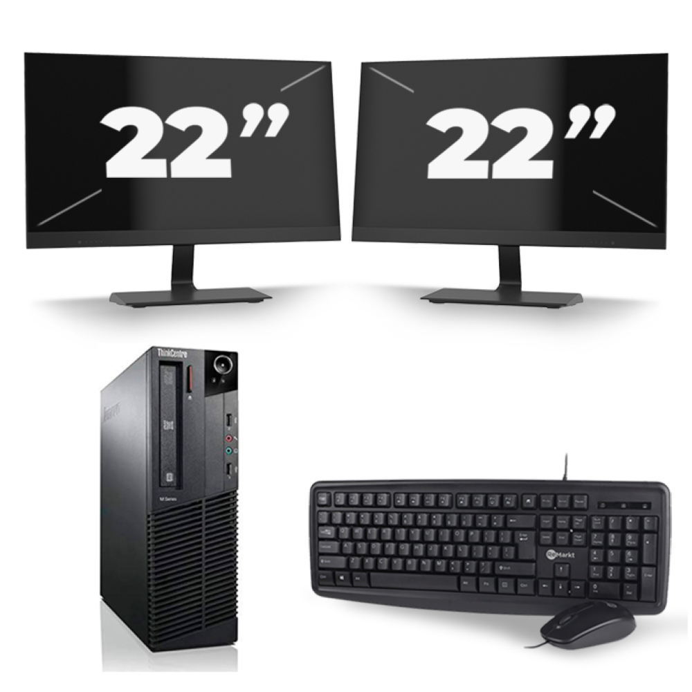 Lenovo ThinkCentre M93p SFF - Intel Core i7-4e Generatie - 16GB RAM - 256GB SSD - Windows 10 + 2x 22 inch Monitor