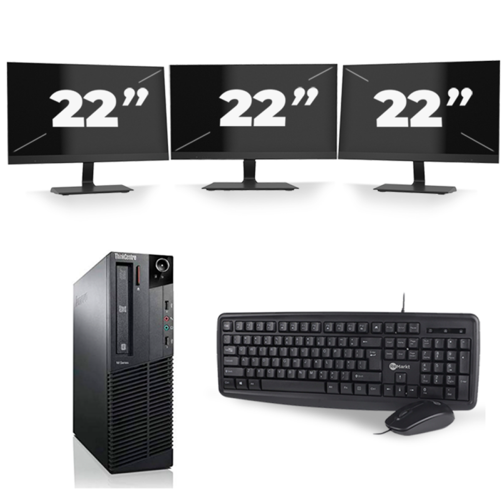 Lenovo ThinkCentre M93p SFF - Intel Core i7-4e Generatie - 16GB RAM - 256GB SSD - Windows 10 + 3x 22 inch Monitor