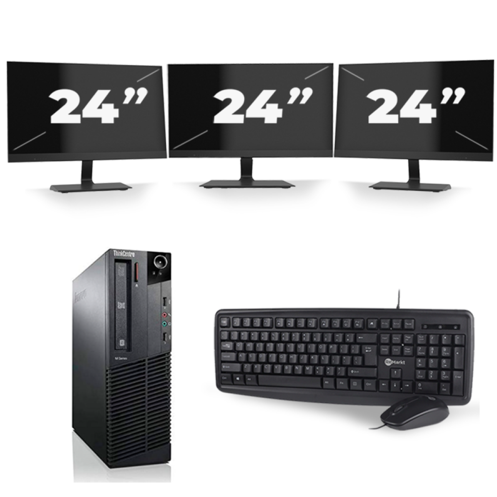 Lenovo ThinkCentre M93p SFF - Intel Core i5-4e Generatie - 8GB RAM - 256GB SSD - Windows 10 + 3x 24 inch Monitor