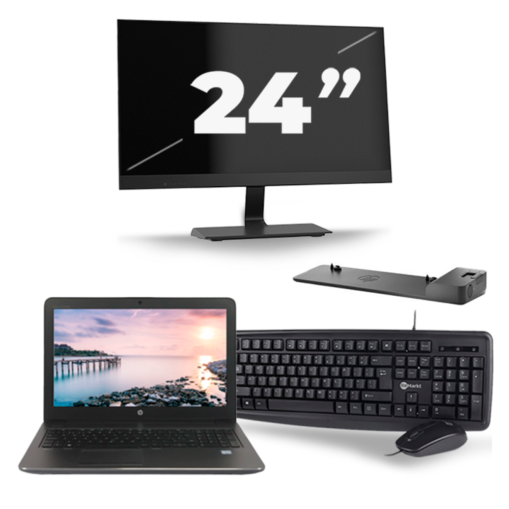 HP ZBook 15u G3 - Intel Core i7-6e Generatie - 15 inch - 16GB RAM - 256GB SSD - Windows 11 + 1x 24 inch Monitor