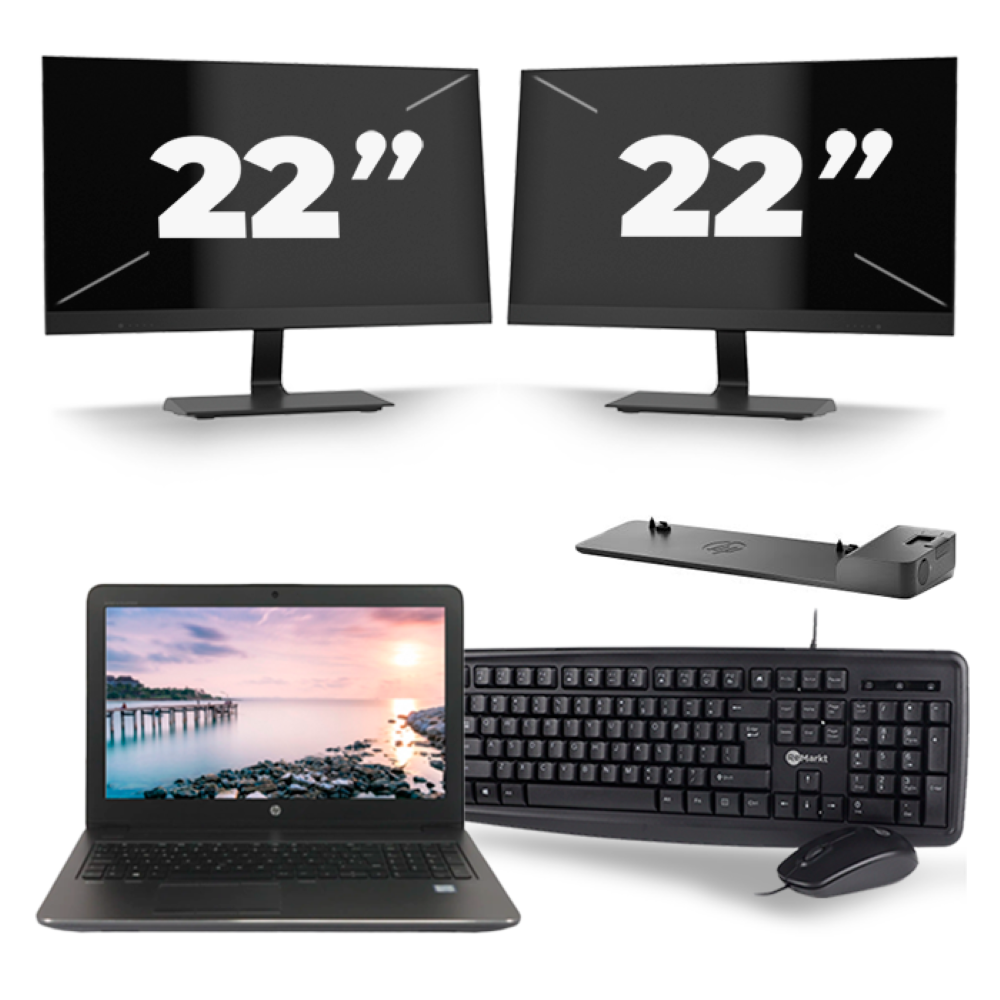 HP ZBook 15u G3 - Intel Core i7-6e Generatie - 15 inch - 16GB RAM - 256GB SSD - Windows 11 + 2x 22 inch Monitor