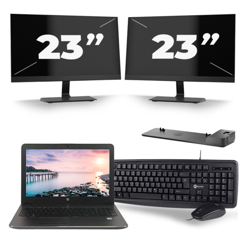 HP ZBook 15u G3 - Intel Core i7-6e Generatie - 15 inch - 16GB RAM - 256GB SSD - Windows 11 + 2x 23 inch Monitor
