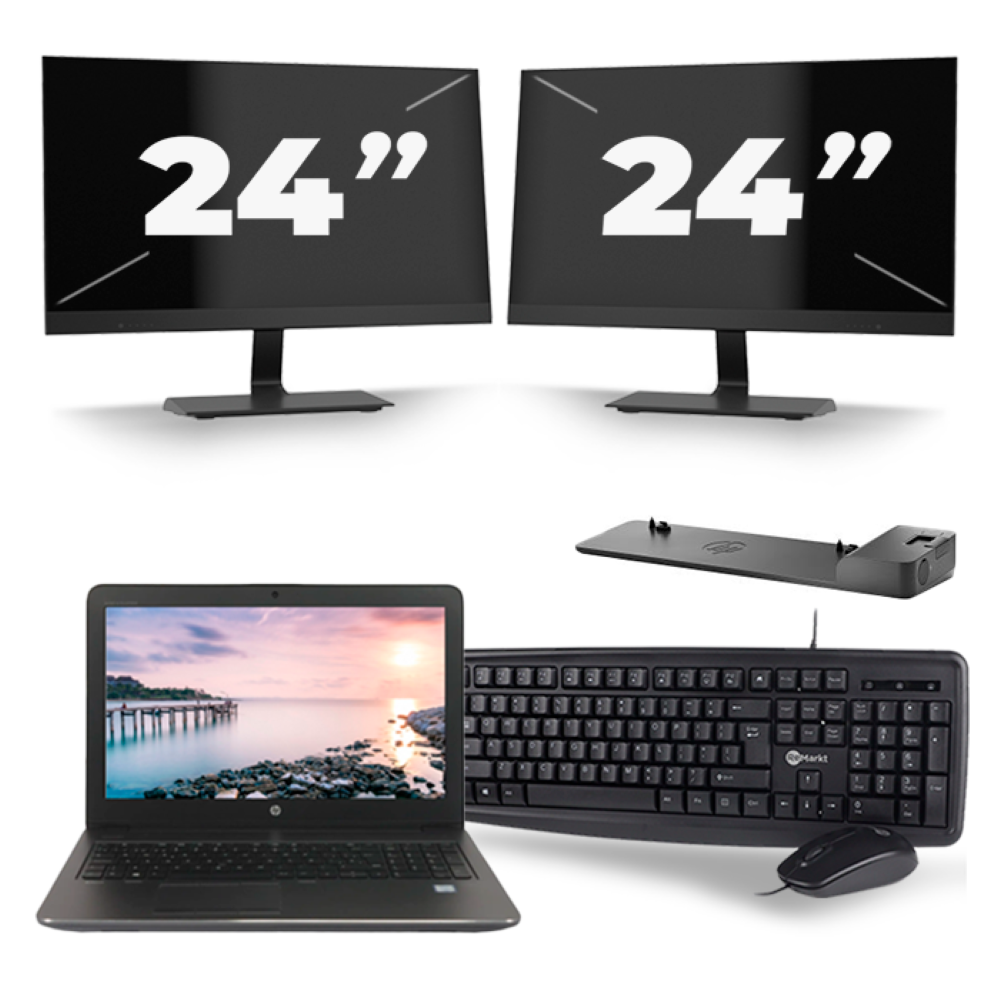 HP ZBook 15u G3 - Intel Core i7-6e Generatie - 15 inch - 16GB RAM - 256GB SSD - Windows 11 + 2x 24 inch Monitor