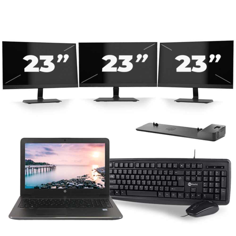 HP ZBook 15u G3 - Intel Core i7-6e Generatie - 15 inch - 16GB RAM - 256GB SSD - Windows 11 + 3x 23 inch Monitor