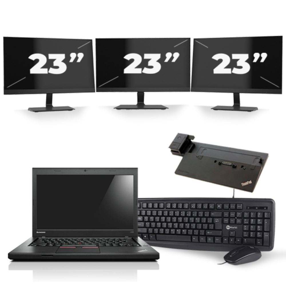 Lenovo ThinkPad L450 - Intel Core i5-5e Generatie - 14 inch - 8GB RAM - 256GB SSD - Windows 11 + 3x 23 inch Monitor
