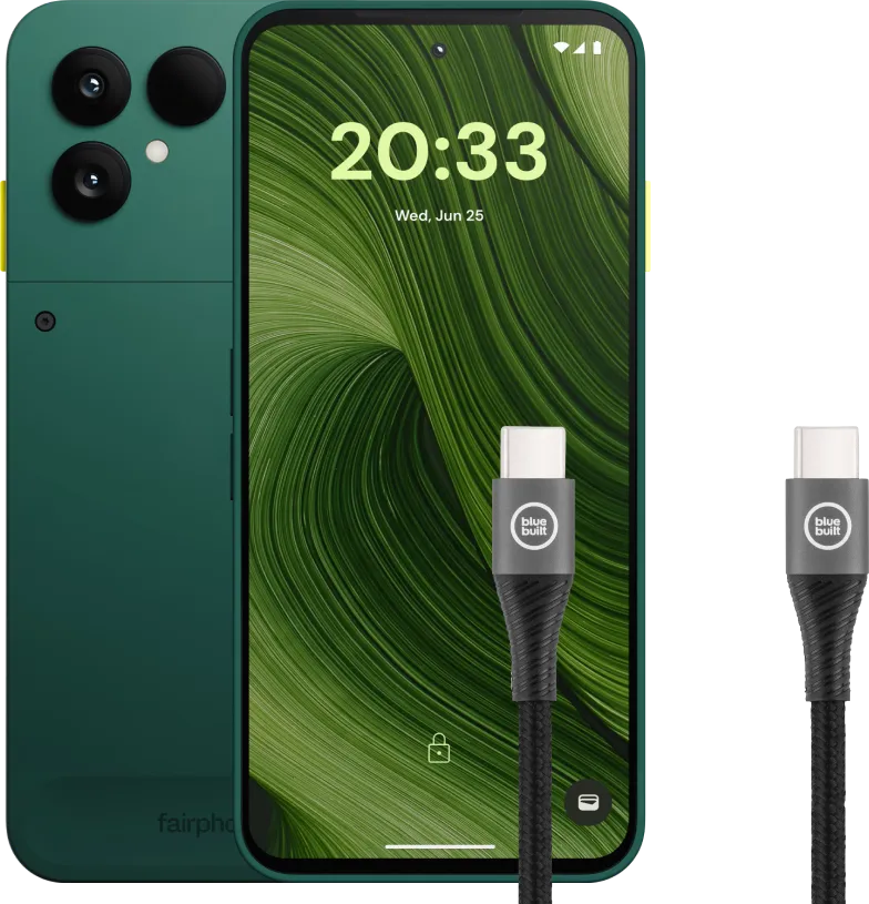 Fairphone 6 256GB Groen 5G + BlueBuilt Usb C naar Usb C Kabel 1,5m Nylon Zwart