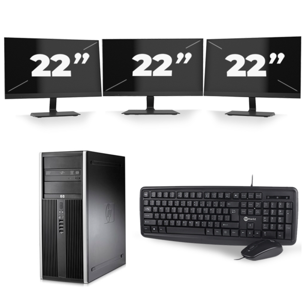 HP Compaq 8100 Elite CMT Tower - Intel Core i7-1e Generatie - 16GB RAM - 256GB SSD - Windows 10 + 3x 22 inch Monitor