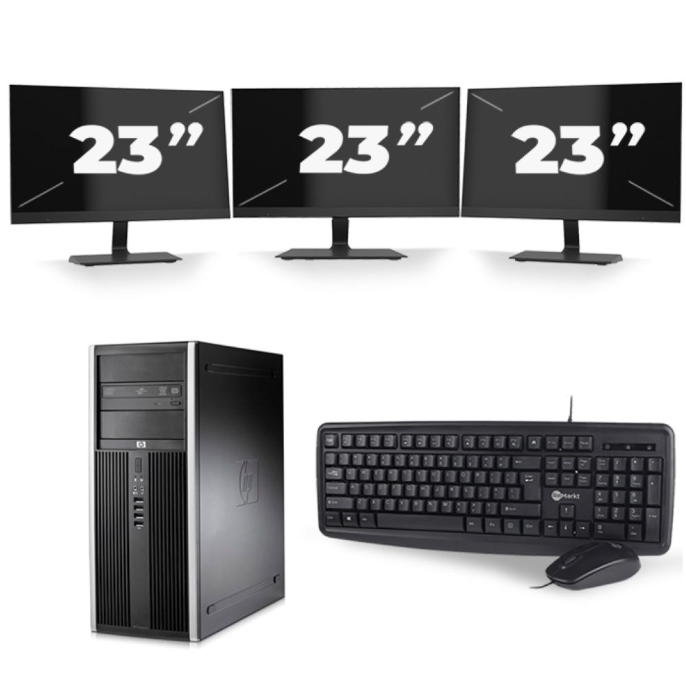 HP Compaq 8100 Elite CMT Tower - Intel Core i5-1e Generatie - 8GB RAM - 256GB SSD - Windows 10 + 3x 23 inch Monitor