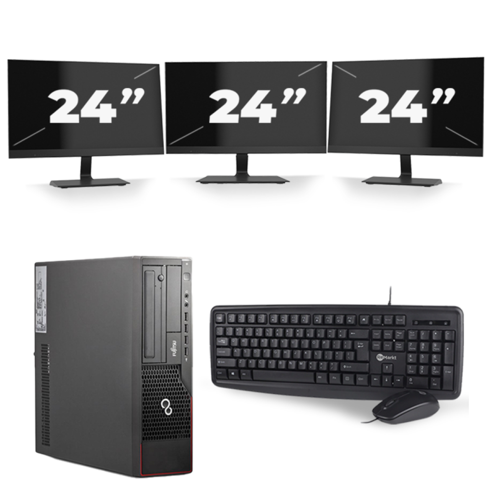 Fujitsu Esprimo E700 SFF - Intel Core i7-2e Generatie - 16GB RAM - 256GB SSD - Windows 10 + 3x 24 inch Monitor