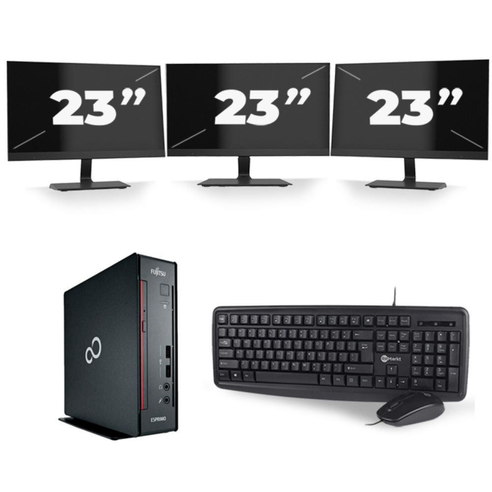 Fujitsu Esprimo Q556 USFF - Intel Core i5-6e Generatie - 8GB RAM - 256GB SSD - Windows 11 + 3x 23 inch Monitor