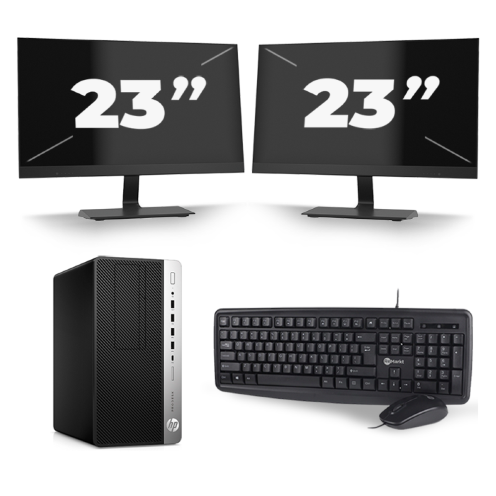 HP ProDesk 600 G3 Micro Tower - Intel Core i7-6e Generatie - 16GB RAM - 256GB SSD - Windows 11 + 2x 23 inch Monitor