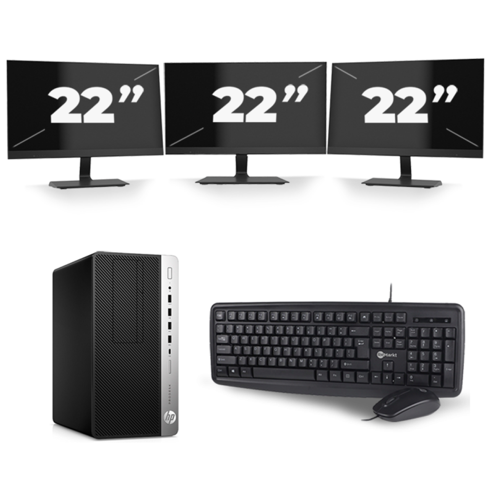 HP ProDesk 600 G3 Micro Tower - Intel Core i7-6e Generatie - 16GB RAM - 256GB SSD - Windows 11 + 3x 22 inch Monitor