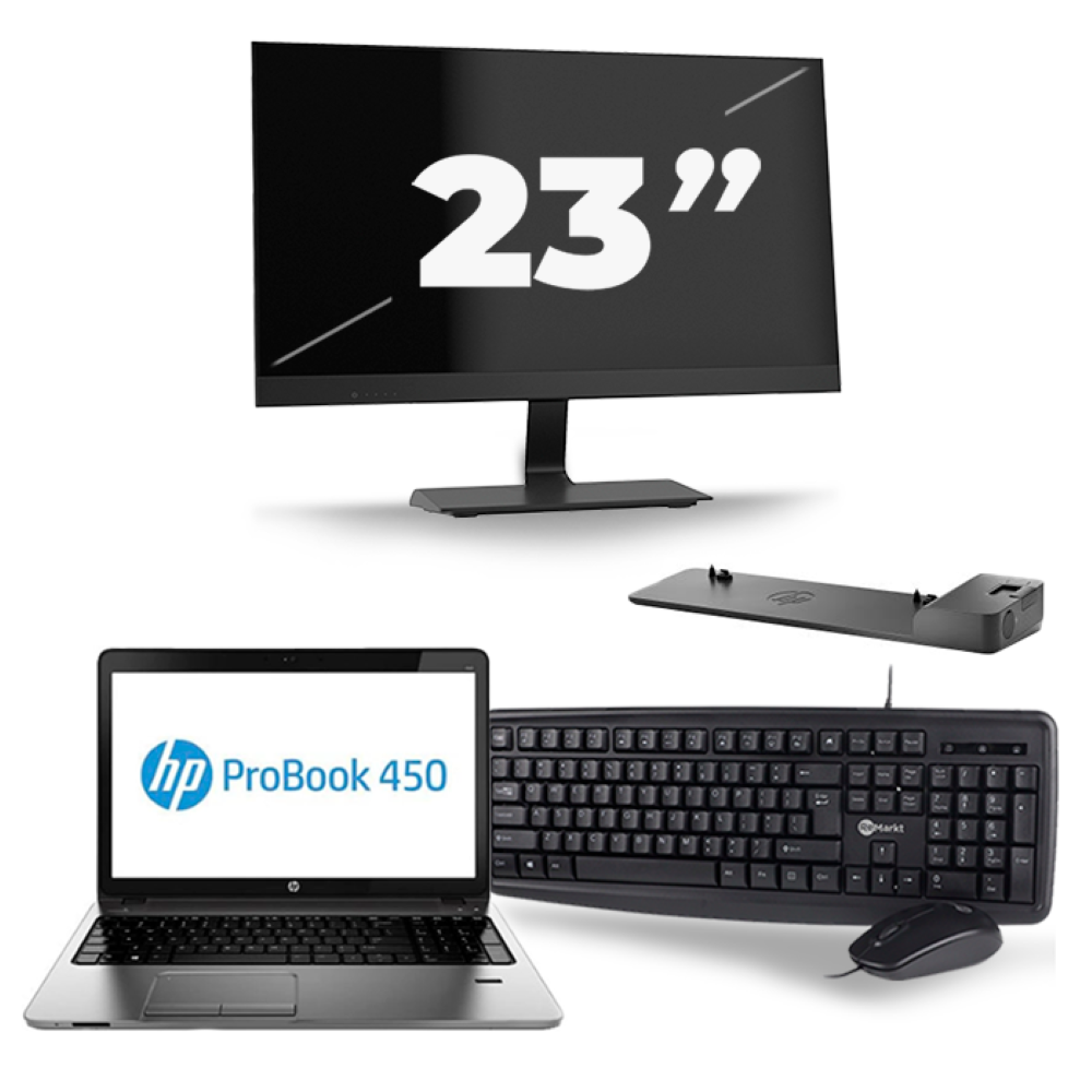 HP ProBook 450 G1 - Intel Core i5-4e Generatie - 15 inch - 8GB RAM - 256GB SSD - Windows 11 + 1x 23 inch Monitor