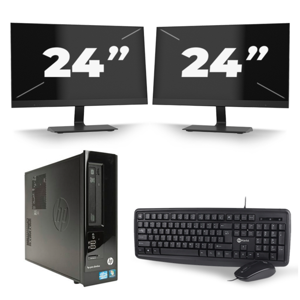 HP Pro 3300 SFF - Intel Core i5-2e Generatie - 8GB RAM - 256GB SSD - Windows 10 + 2x 24 inch Monitor