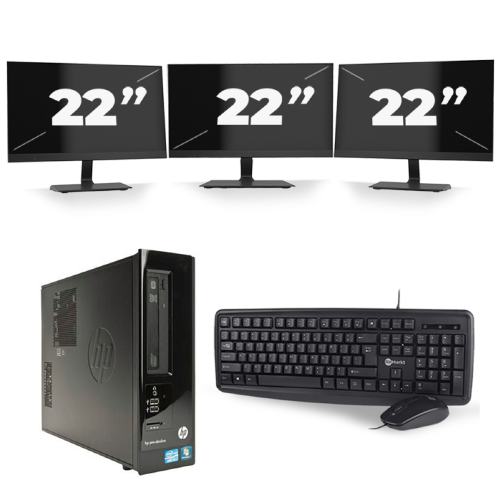 HP Pro 3300 SFF - Intel Core i7-2e Generatie - 16GB RAM - 256GB SSD - Windows 10 + 3x 22 inch Monitor